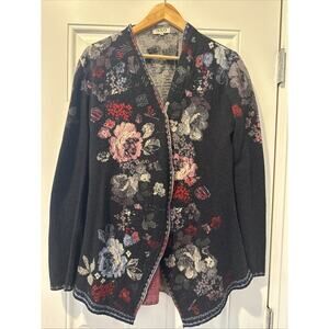 IVKO Women's 100% Superfine Lambswool Floral Cardigan Snap Front Gray Size M/38